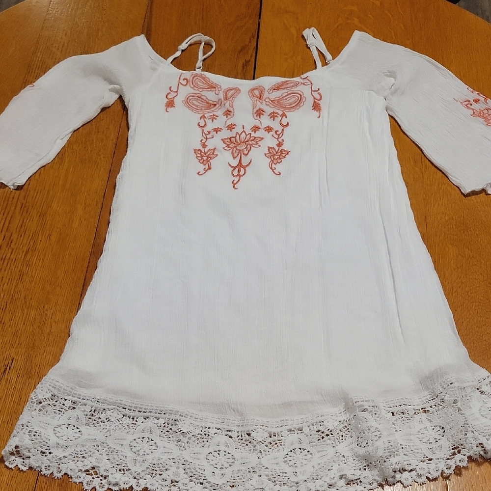Rebellion White Dress with Orange Embroidery